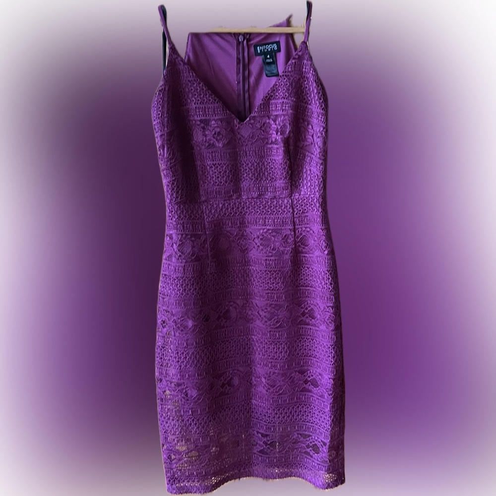 Enfocus Studio Wine/Purple Lace Midi  Dress